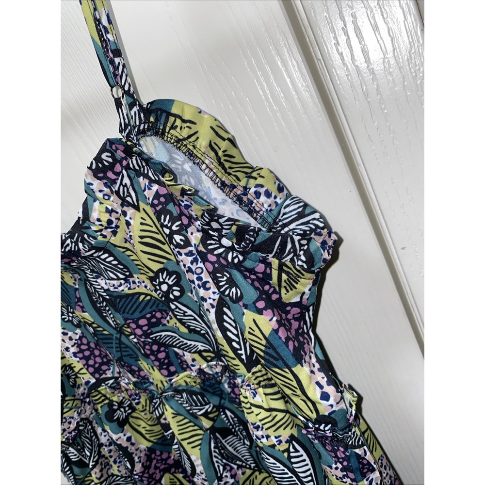 LUCCA Tropical Floral Tiered Mini Dress Boho Spaghetti Strap Women's Medium - Picture 9 of 9